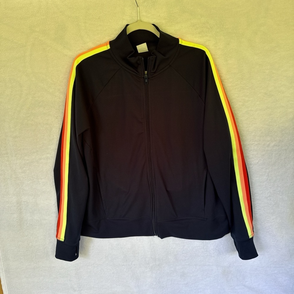 Athletic Works navy Bomber Jacket with Bright Stripes plus size - Picture 3 of 12